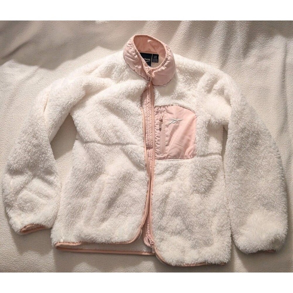 Reebok White Pink Girls Youth Large 14/16 Sherpa Full Zip Up Jacket